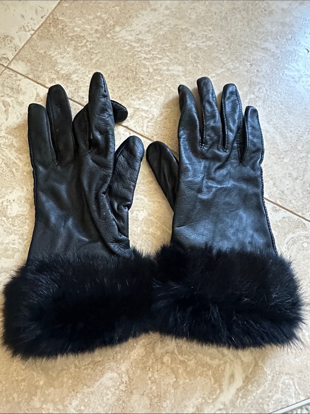 Charter Club Black Leather Gloves with Fur Cuff - Women's Accessories